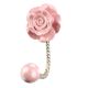 Pink Flower Ceramic Wall Hook in Silver Fitting